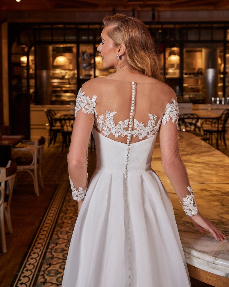 La22243 a line organza wedding dress with sleeves or strapless neckline4